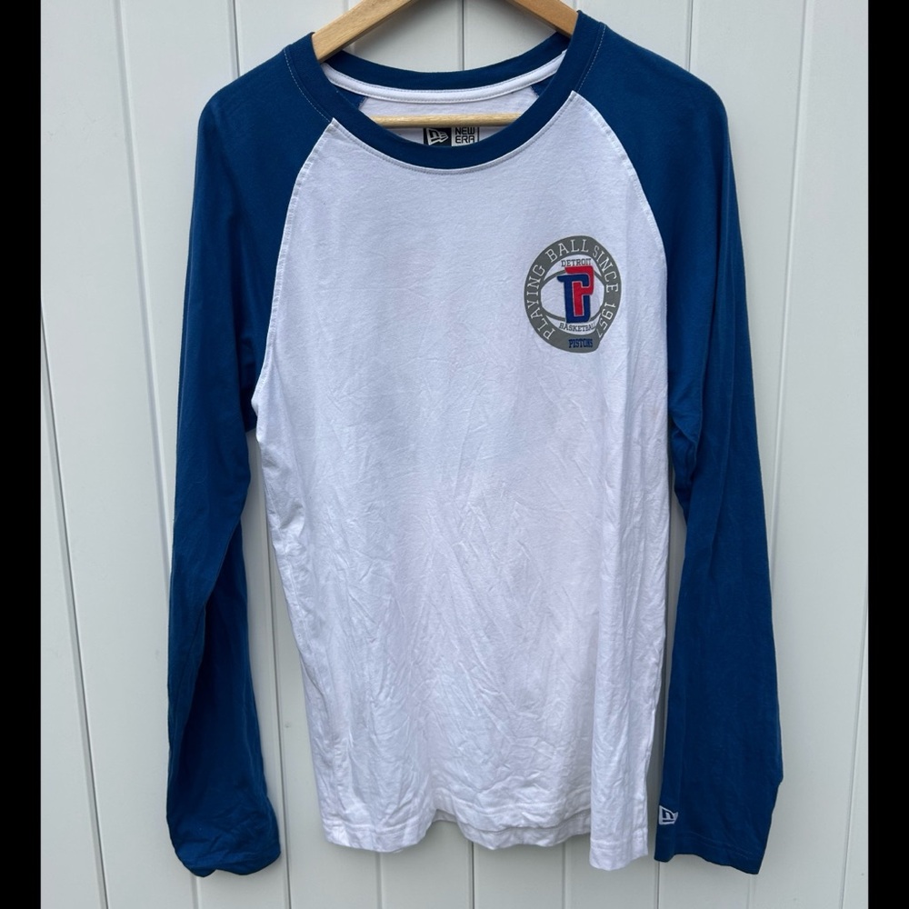 Women’s Long Sleeve Blue and White Detroit Pistons Shirt